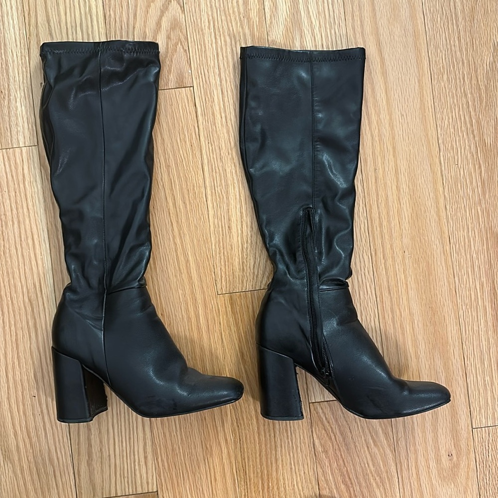 Steve Madden black knee high pleather heeled boots